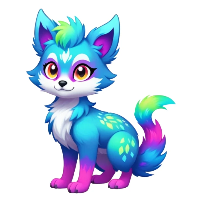 Neon-colored multi-colored cool Falvie-Fionbri-creature-sparkle-fursona, full body, with random markings sticker