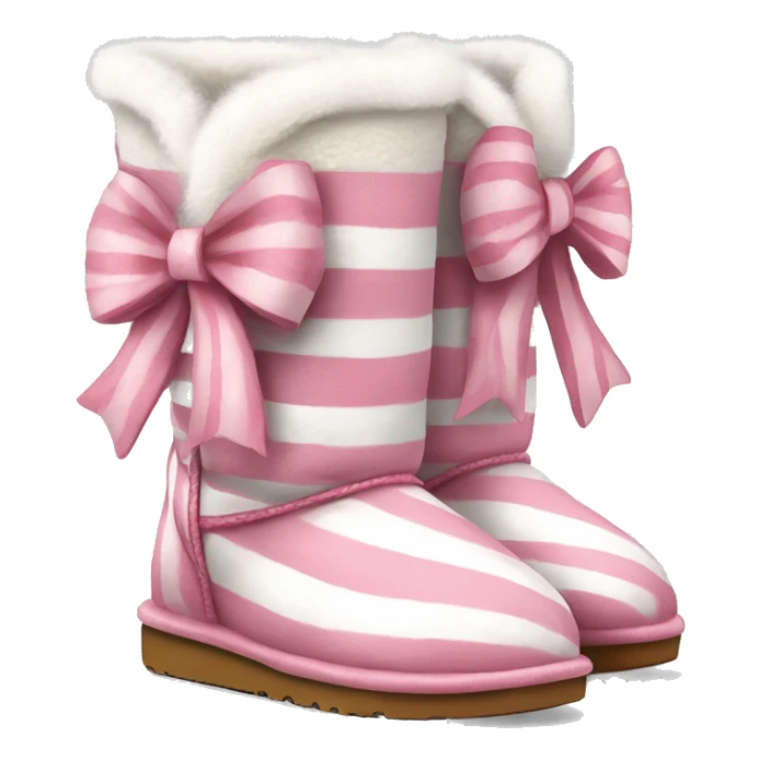 Realistic Pair of pink and white peppermint striped Ugg fur boots with bows sticker