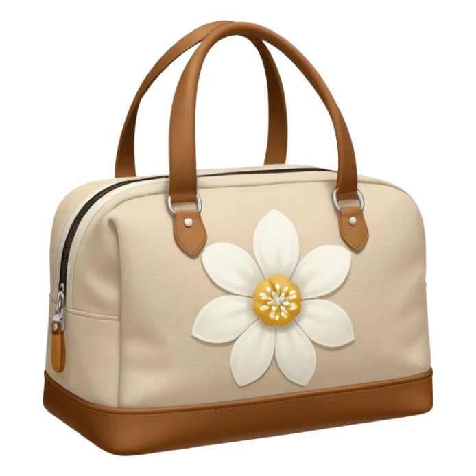 A sports bag with a pale light beige print in a small white flower sticker