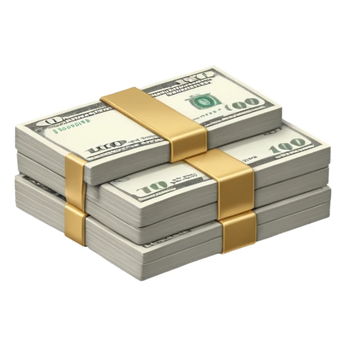 Metallic black-and-white money pack emoji, simple geometric stack of bills,minimal style
 sticker