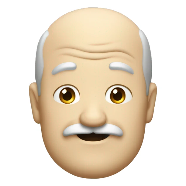 Short pudgy old man over enthusiastic face bald forehead long wavy hair moustache  sticker