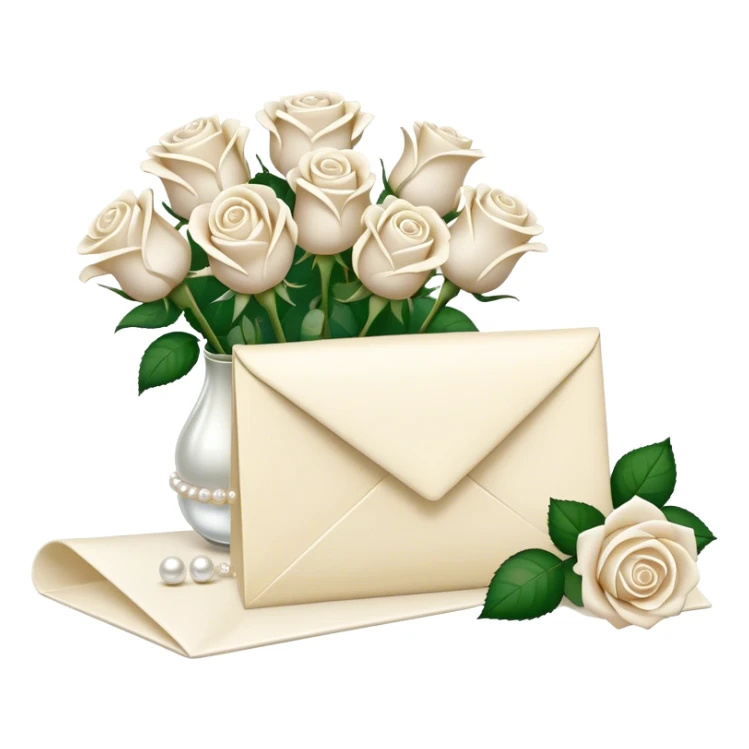 Ivory-colored love letter and a bouquet of white and pearl roses  sticker