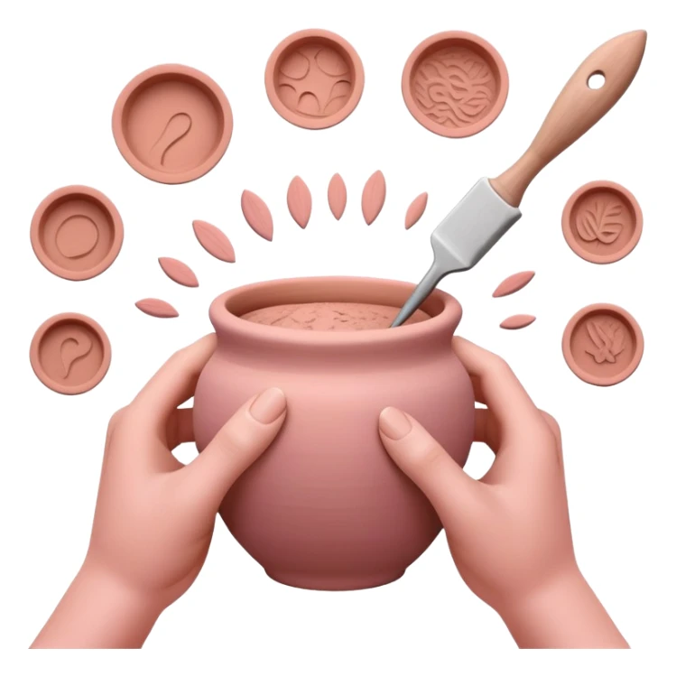 hands using pottery tools to add texture to pink clay, showing various texture tools creating patterns sticker