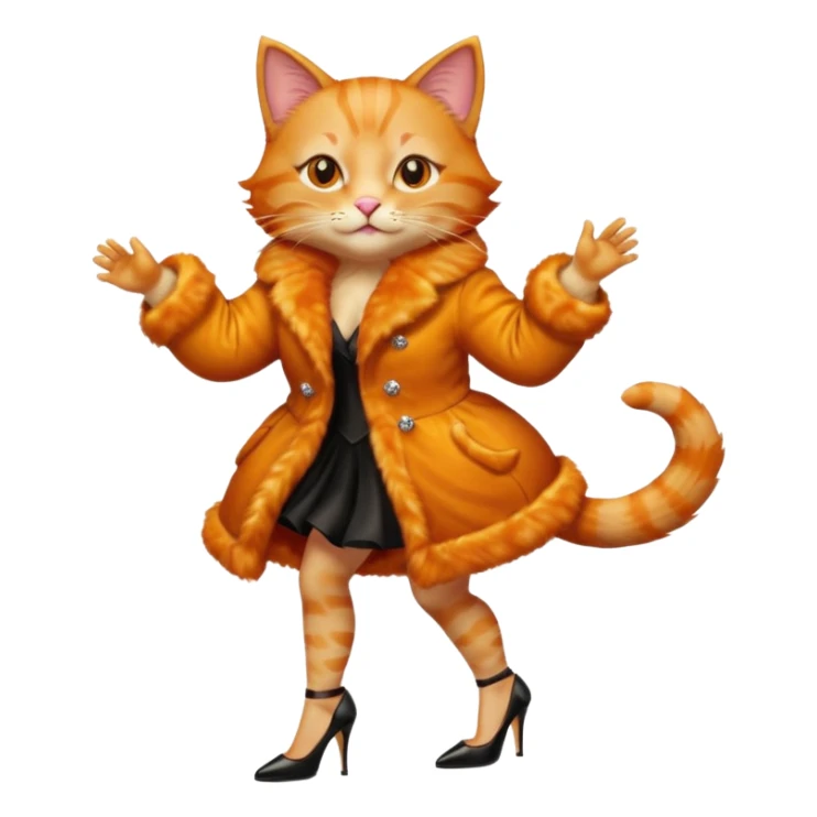 a dancing ginger cat in fur coat and high heels sticker