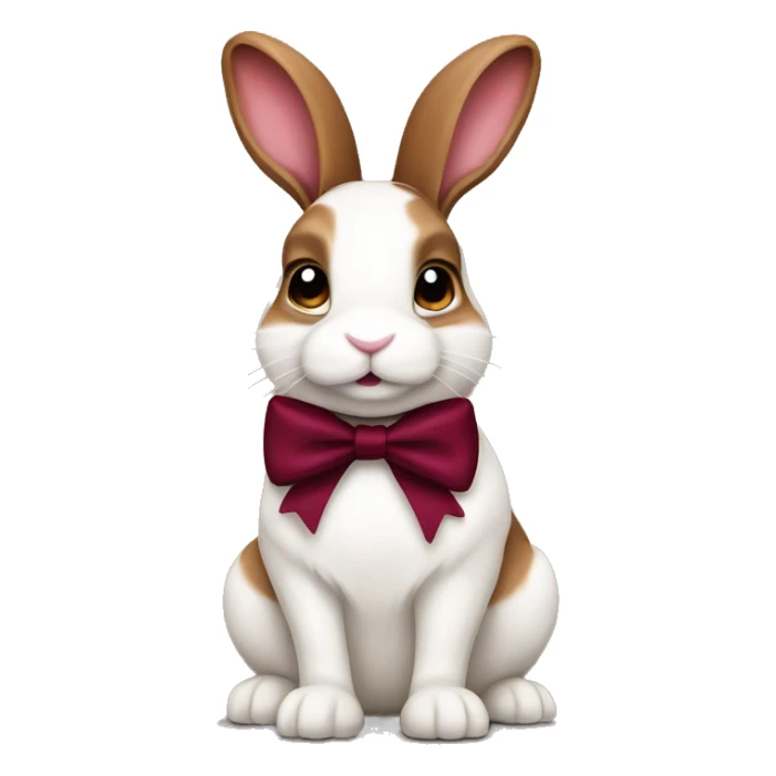 Brown and white bunny with burgundy bow sticker