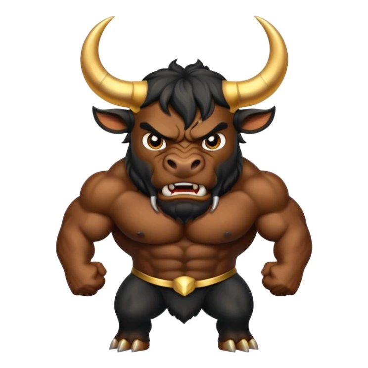 black angry powerful bull with golden horns emoji sticker