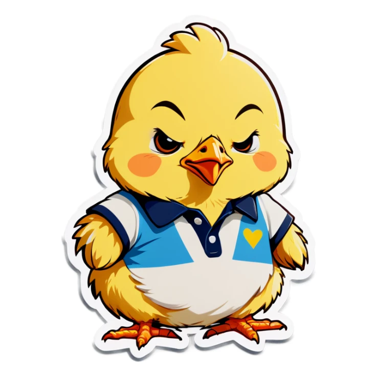 Baby chicken looking very sleepy in a polo shirt sticker