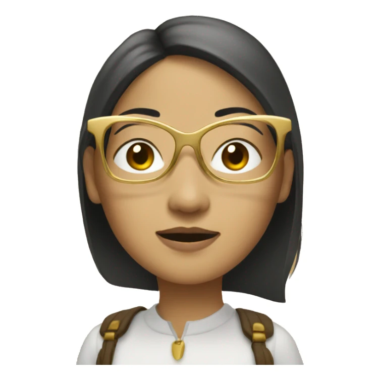 An Asian woman wears gold glasses sticker