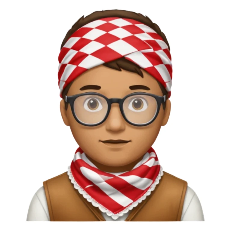 man wear red and white checkered bandana, glasses sticker