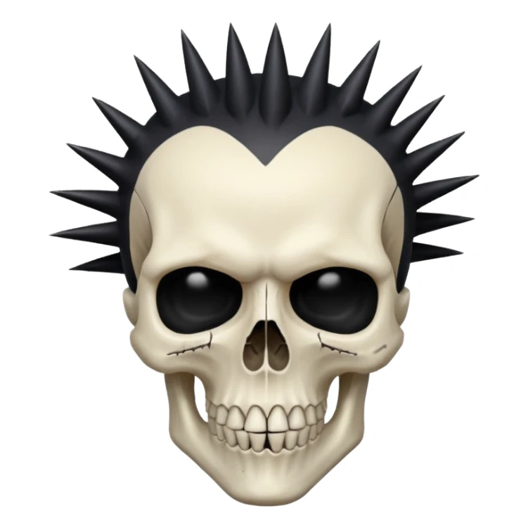 long spikey hair on a sharp looking skull sticker