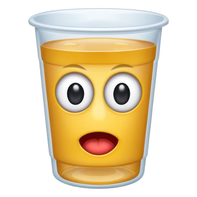drink in a platic cup, the cup has eyes and mouth sticker
