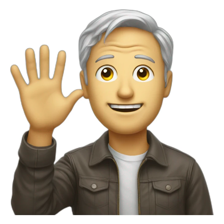 a man waves hello, bitcoin in his eyes sticker