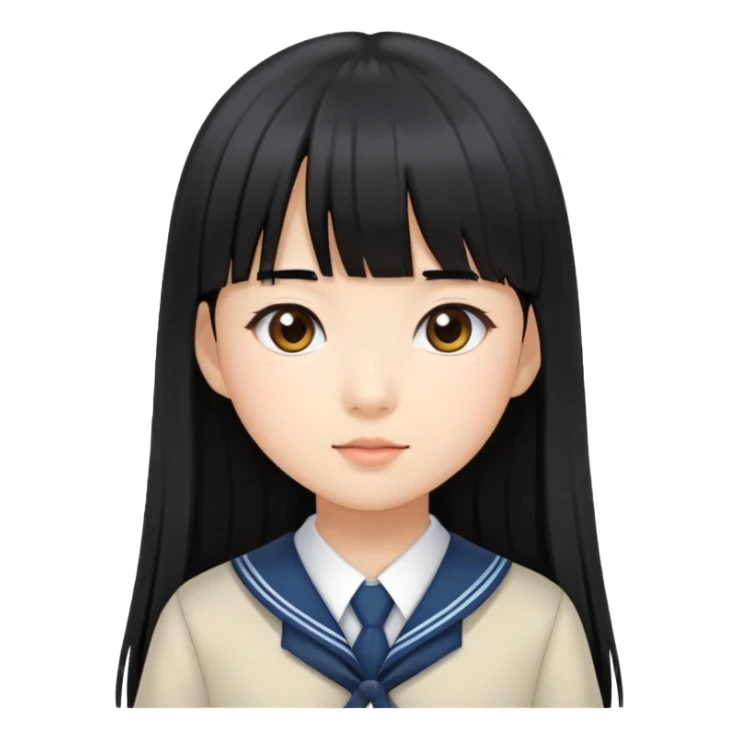 young Asian girl in school uniform, long straight black hair with straight bangs sticker