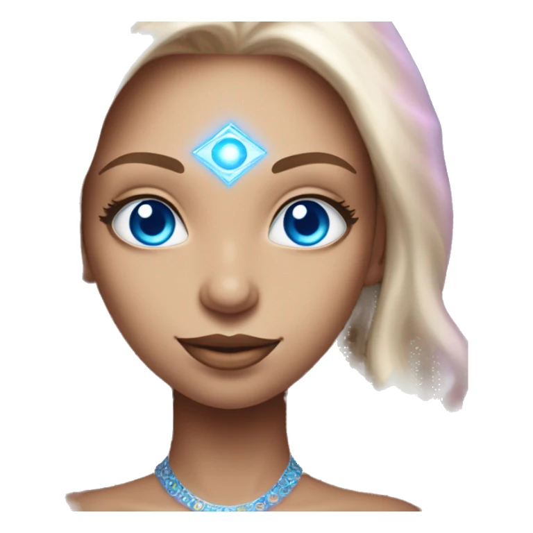 magical diva with thin pink andromedan skin long hair and blue eyes glowing third eye sticker