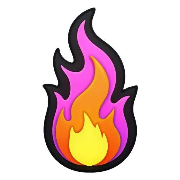 A neon colored flame with a black base and neon colors on that black base, specifically on the outline sticker