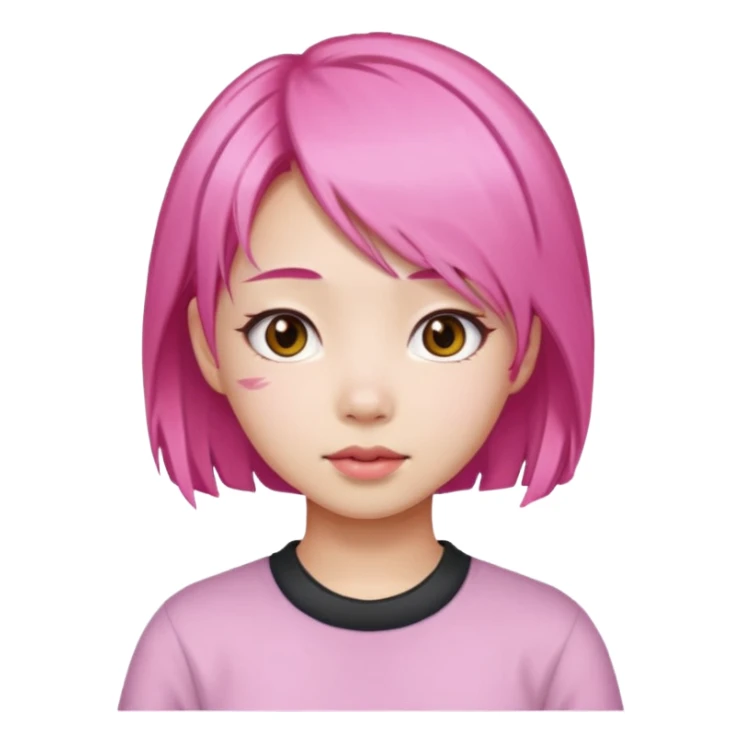 asian emoji girl  face with pink hair  sticker