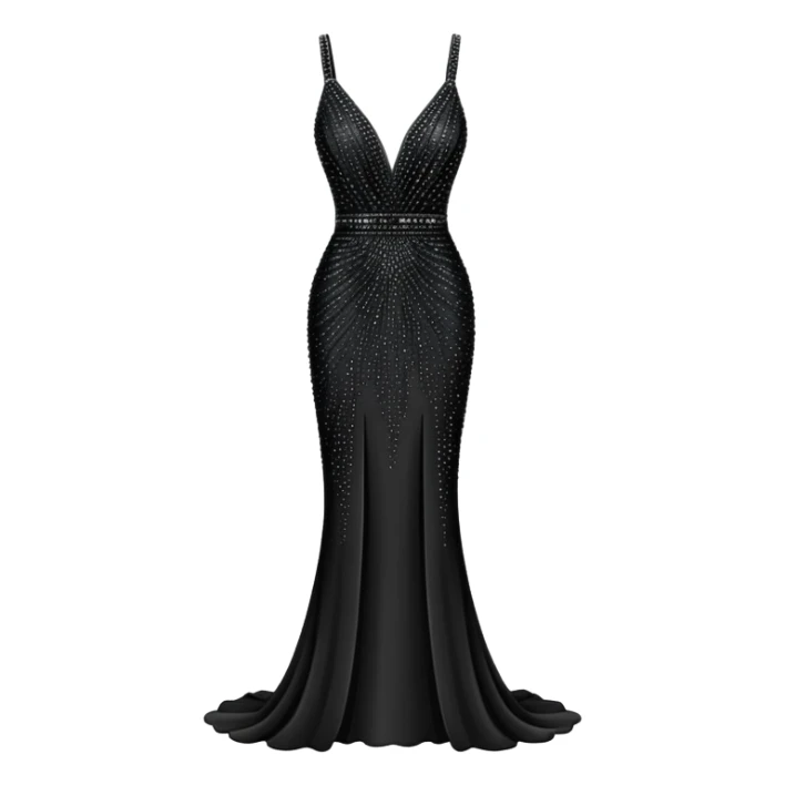 black beaded v-neck gown, isolated hanging, mid-length sticker
