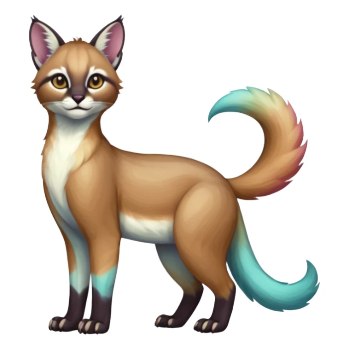 Colorful dark tropical pale light fruity pastel white glorious iridescent divine exotic cute cool beautiful beautiful fantasy-caracal-civet-genet-sergal-vernid-Gryphon-Cacomistle-Trico-oncilla-animal-Fakémon-hybrid-fursona (full body) sticker