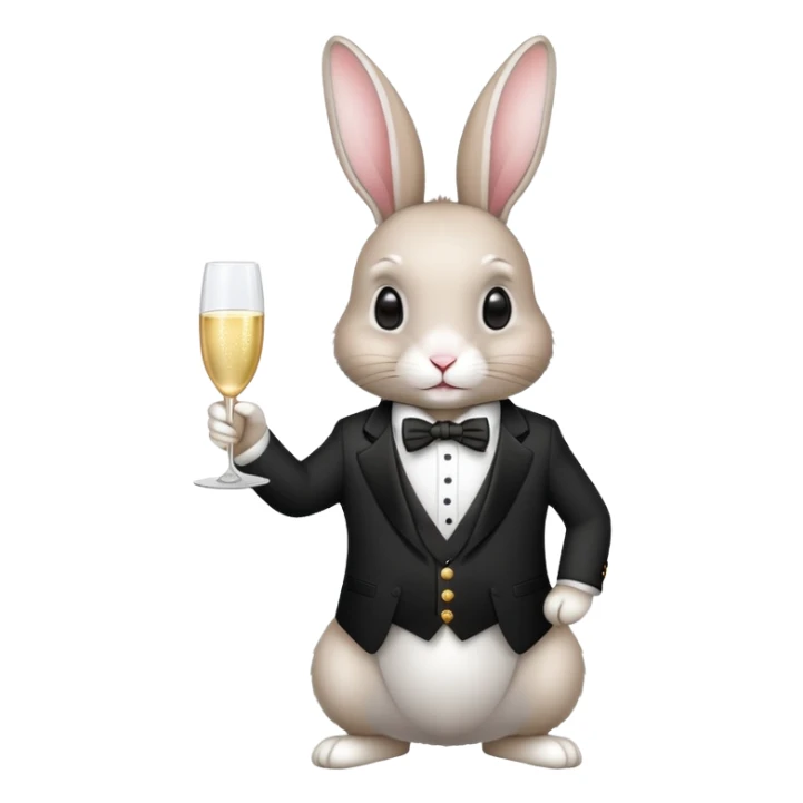 elegant rabbit in formal attire holding champagne glass sticker