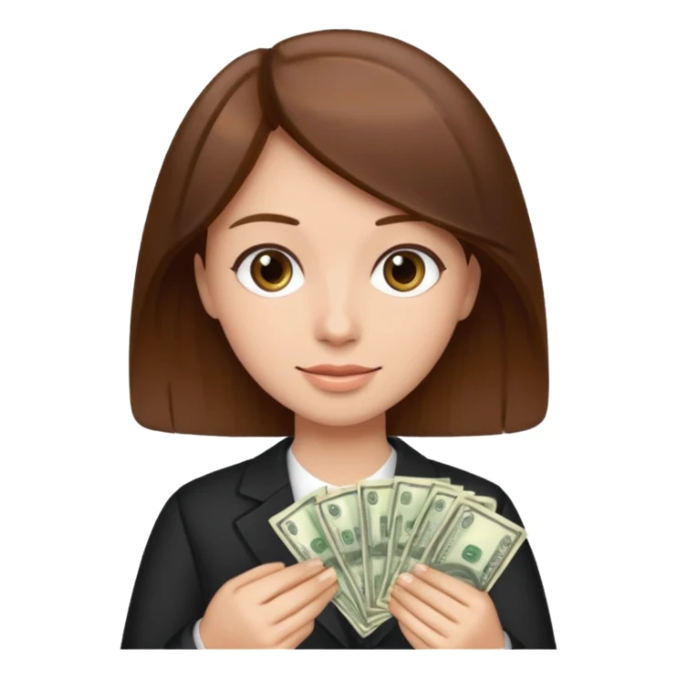 brown hair person who holds money sticker