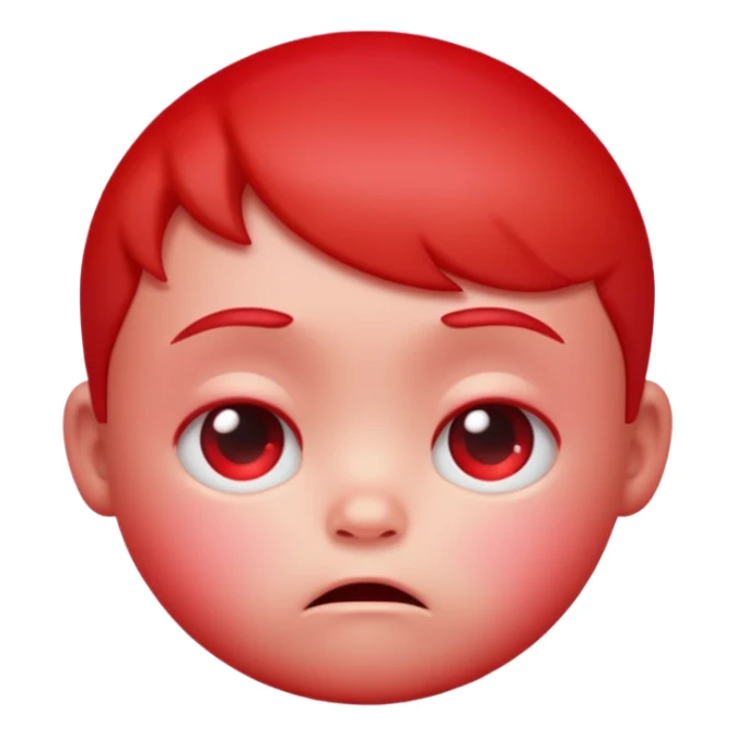 a baby red upset face emoji with a glowing pastel red gradient behind it  sticker