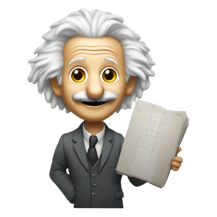 happy albert einstein holds metrics chart page in his hand sticker