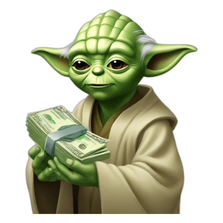 Yoda holds out money sticker