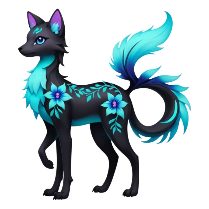 Multicolored gloomy glowing bioluminescent dark edgy gothic spooky cool badass pretty cool elegant realistic floral exotic Falvie-Fionbri-fursona, full body sticker