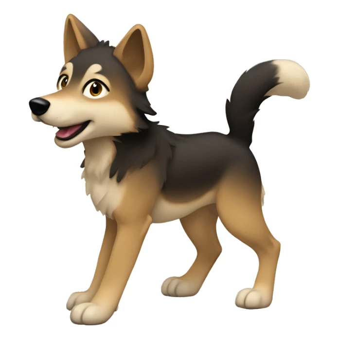 4 legs a light brown puppy-like wolf with black hair on its ears is walking sticker