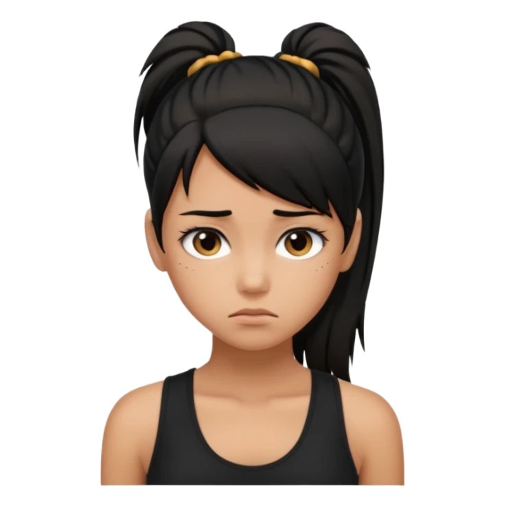 a tan girl with a black ponytail, black tank top, . Looking sad sticker