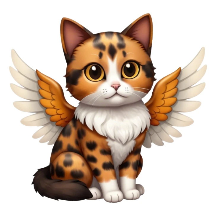 tortoiseshell mostly brown and black no white cat angel wings sticker