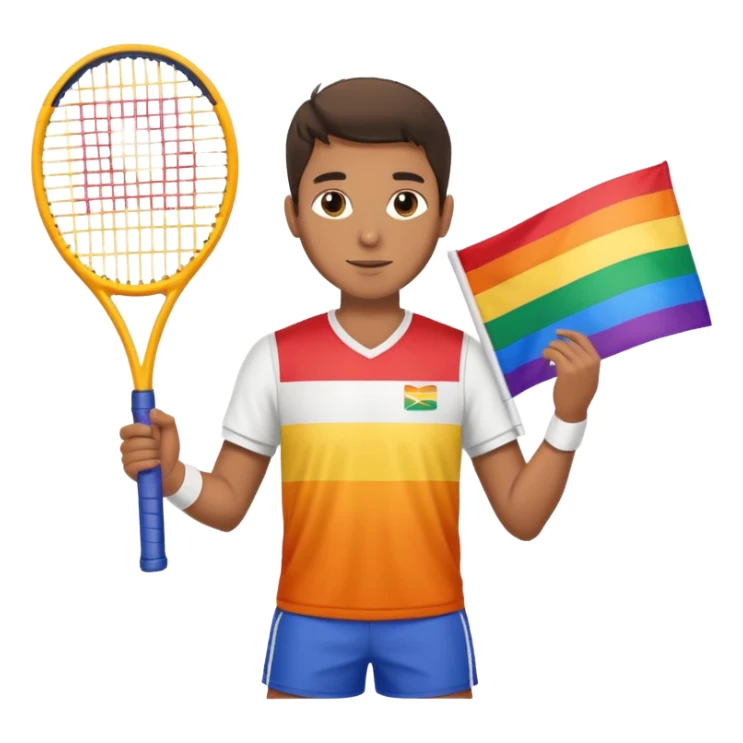 Male Tennis player holding a Pride flag  sticker