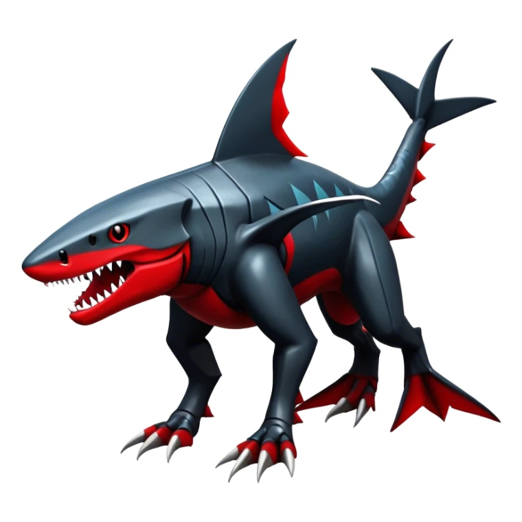 Realistic dark edgy futuristic modern advanced Sharpedo-Houndoom-Garchomp-Gabite-Scizor-sergal-hybrid-animal creature with a shark-tail and red scars, full body, with cool sharp markings  sticker