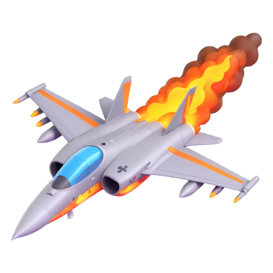 fighter jet with afterburner flames, 3D emoji style sticker