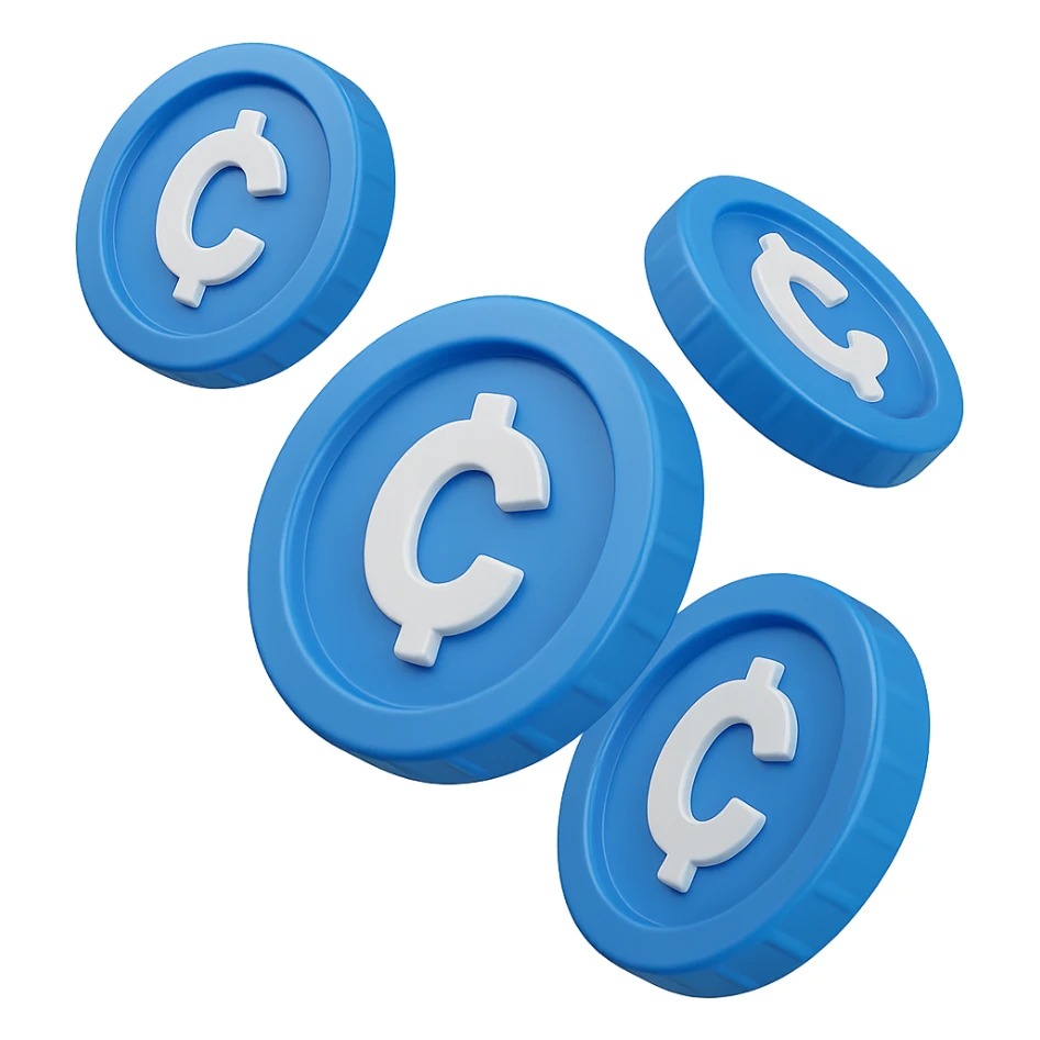 Des pièces de monnaie virtuelles bleus en mode rendu 3D pour un jeu vidéo sticker