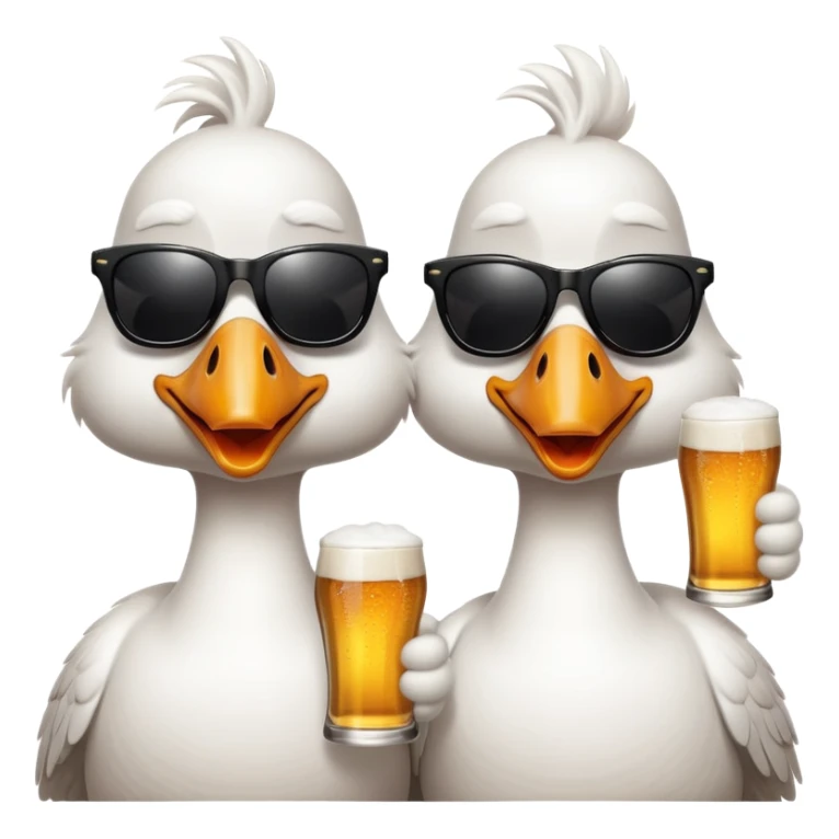 Two geese sunbathing on the beach wearing sunglasses drinking beers sticker