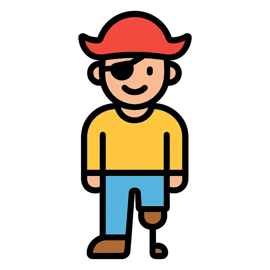 colored icon of a man with a peg leg sticker