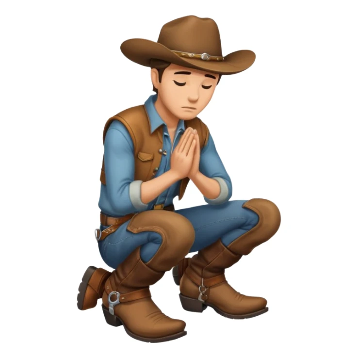 cowboy kneeling in prayer focusing on his boots sticker