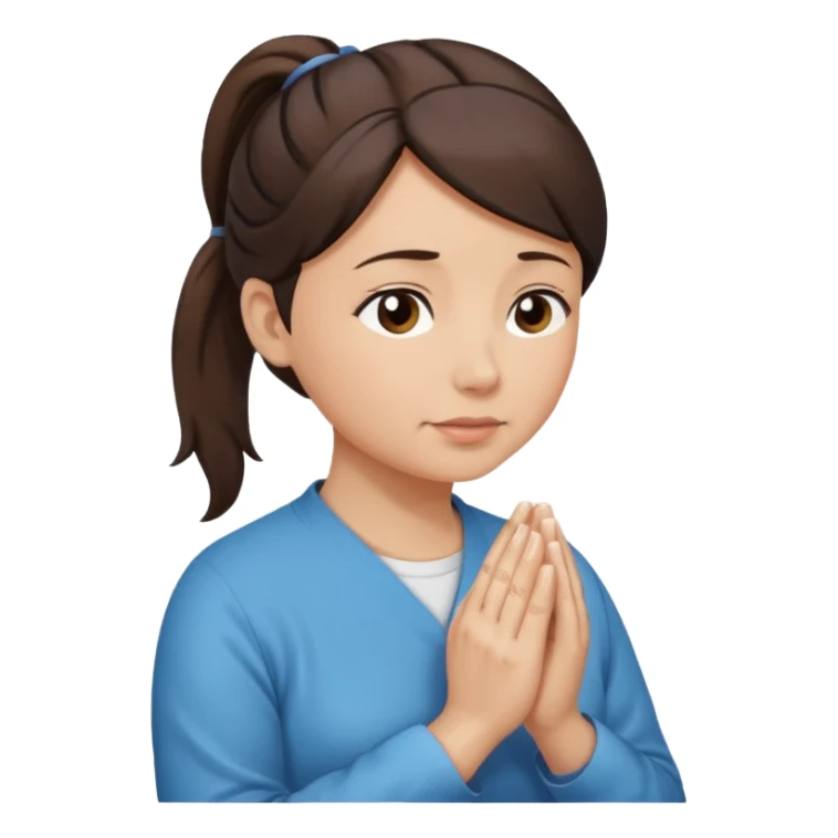 Photorealistic middle aged woman medium dark brown hair in ponytail light medium skin praying sticker