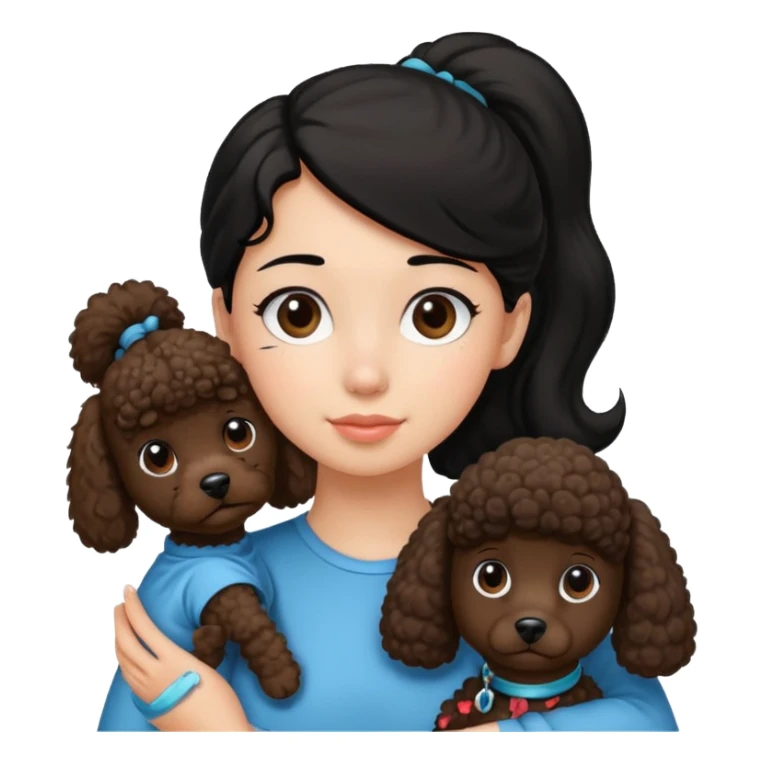 Ponytail black hair girl with brown Poodle say goodbye  sticker