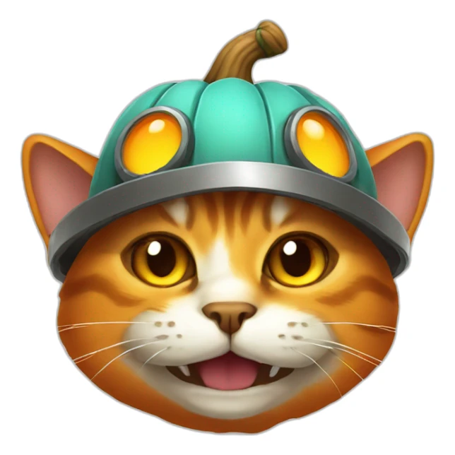 nasty old cat smiling wearing pumpkin helmet sticker