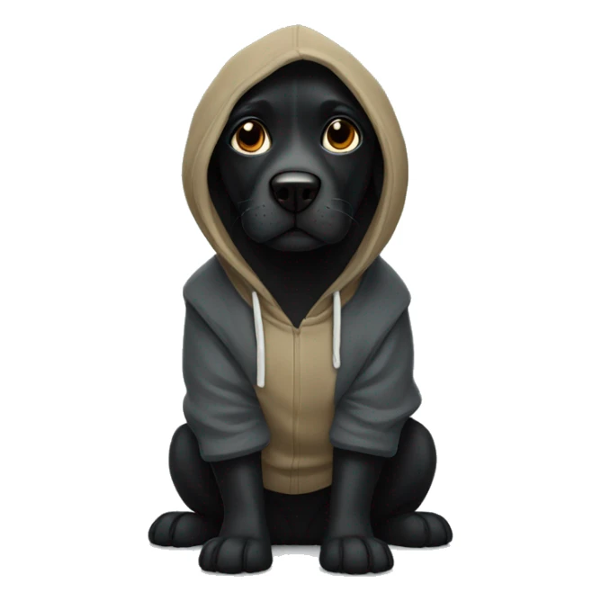 Black dog wearing a hoodie sticker