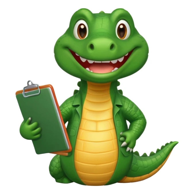 A cartoon gator with a clipboard and a pencil against a white background sticker