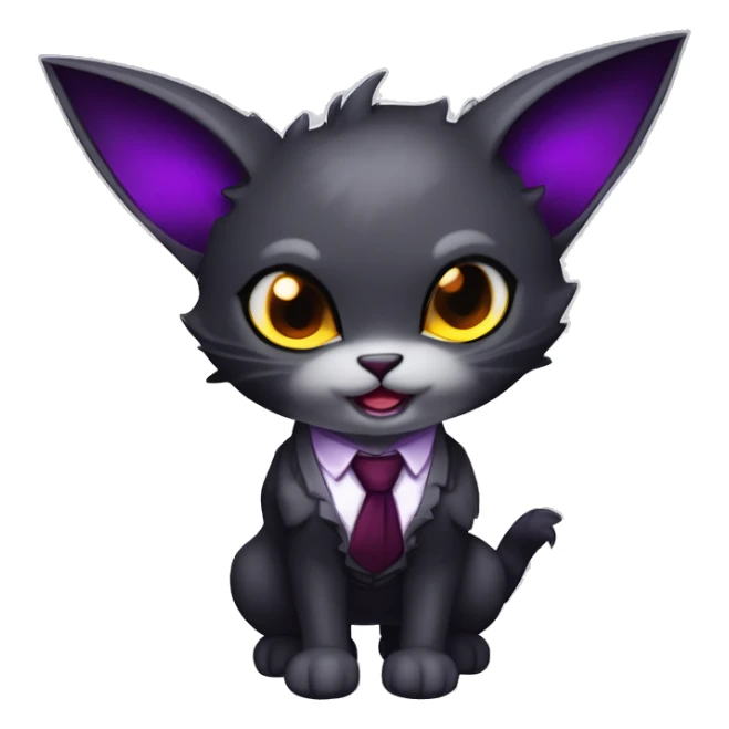 Cute-Evil-Vampiric-Batty-Cat-Black-Purple-Red-Grey-White-Yellow-Contrast-Colors-Fantasy-Fur-Sona-Chibi-Shiny-Fakémon-Hybrid with horns and big fangs neck tie leg spats full body sticker