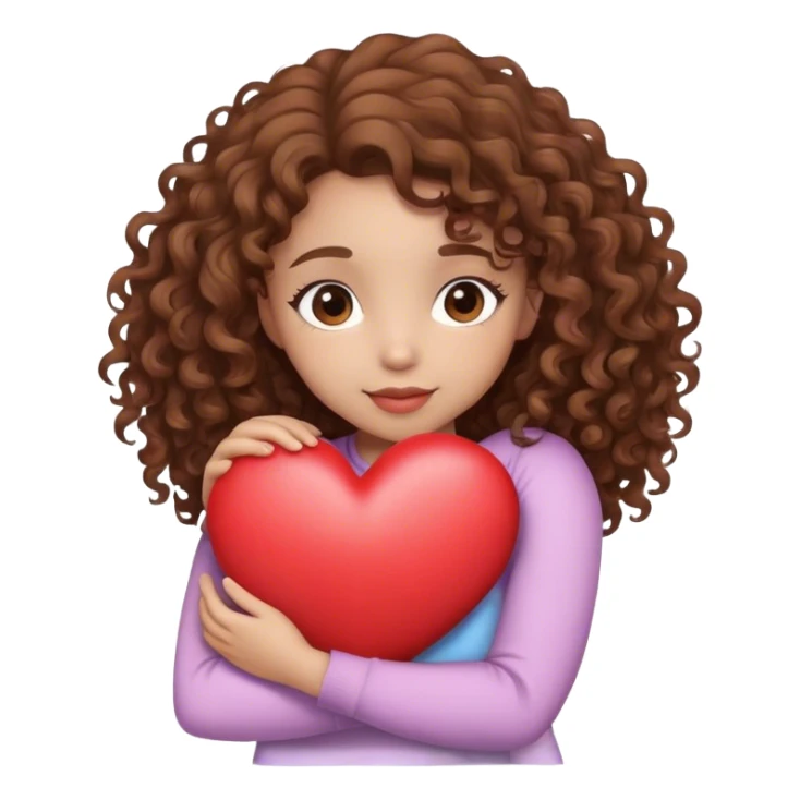 girl with brown curly hair hug heart sticker