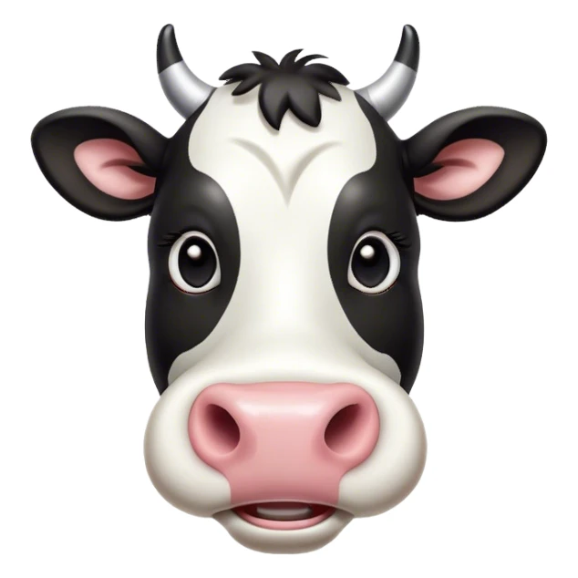 Cinematic Comical Black and White Cow Portrait Emoji, Head tilted dramatically with an exaggeratedly amused expression, featuring a striking, glossy coat of bold black and white, wide, expressive brown eyes filled with playful disbelief, Simplified yet hilariously expressive features, highly detailed, glowing with a slightly sassy glow, high shine, dramatic yet playful, stylized with an air of cheeky mischief, bright and endearing, soft glowing outline, capturing the essence of a spirited and over-the-top cow, so meme-worthy it feels like it could moo its way into internet fame instantly! sticker