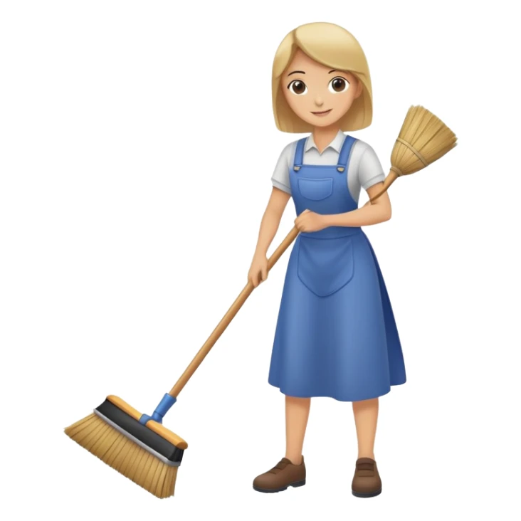 person sweeping the floor with a broom, cheerful and tidy sticker