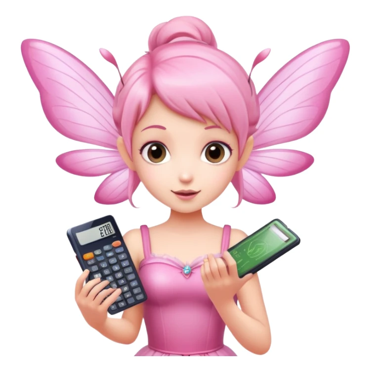 Pink fairy flying with pixie dust carrying a calculator  sticker
