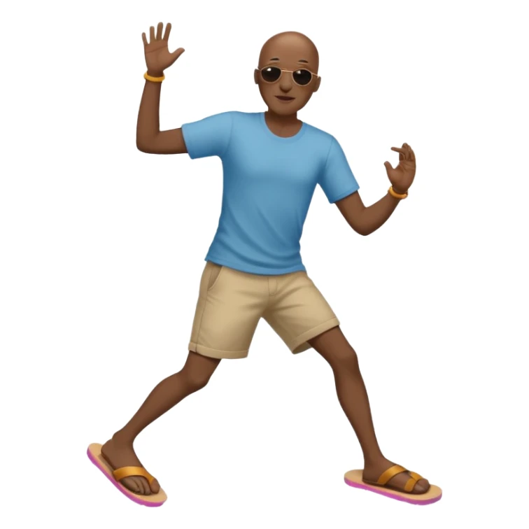  Black bald man with shades dancing in men’s brown flip flops  sticker