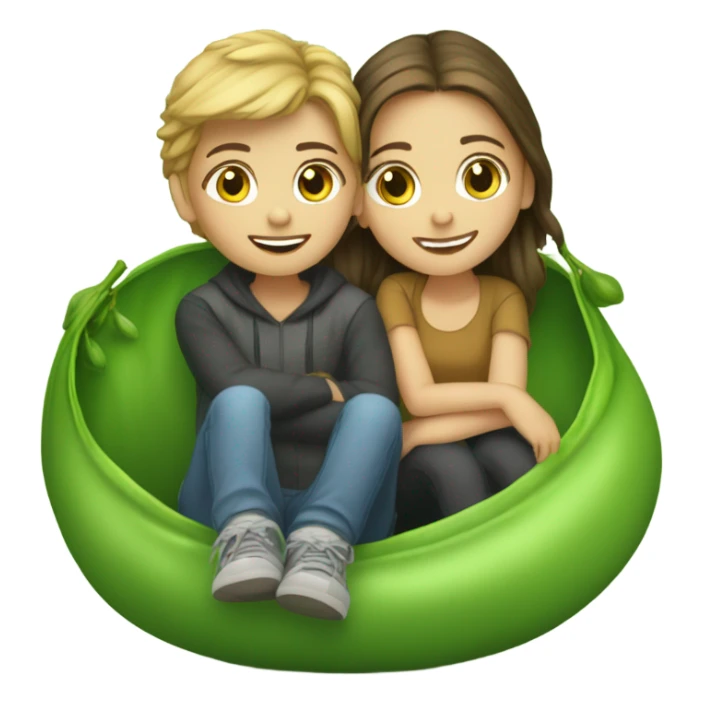Two young white brunette siblings in a peapod sticker